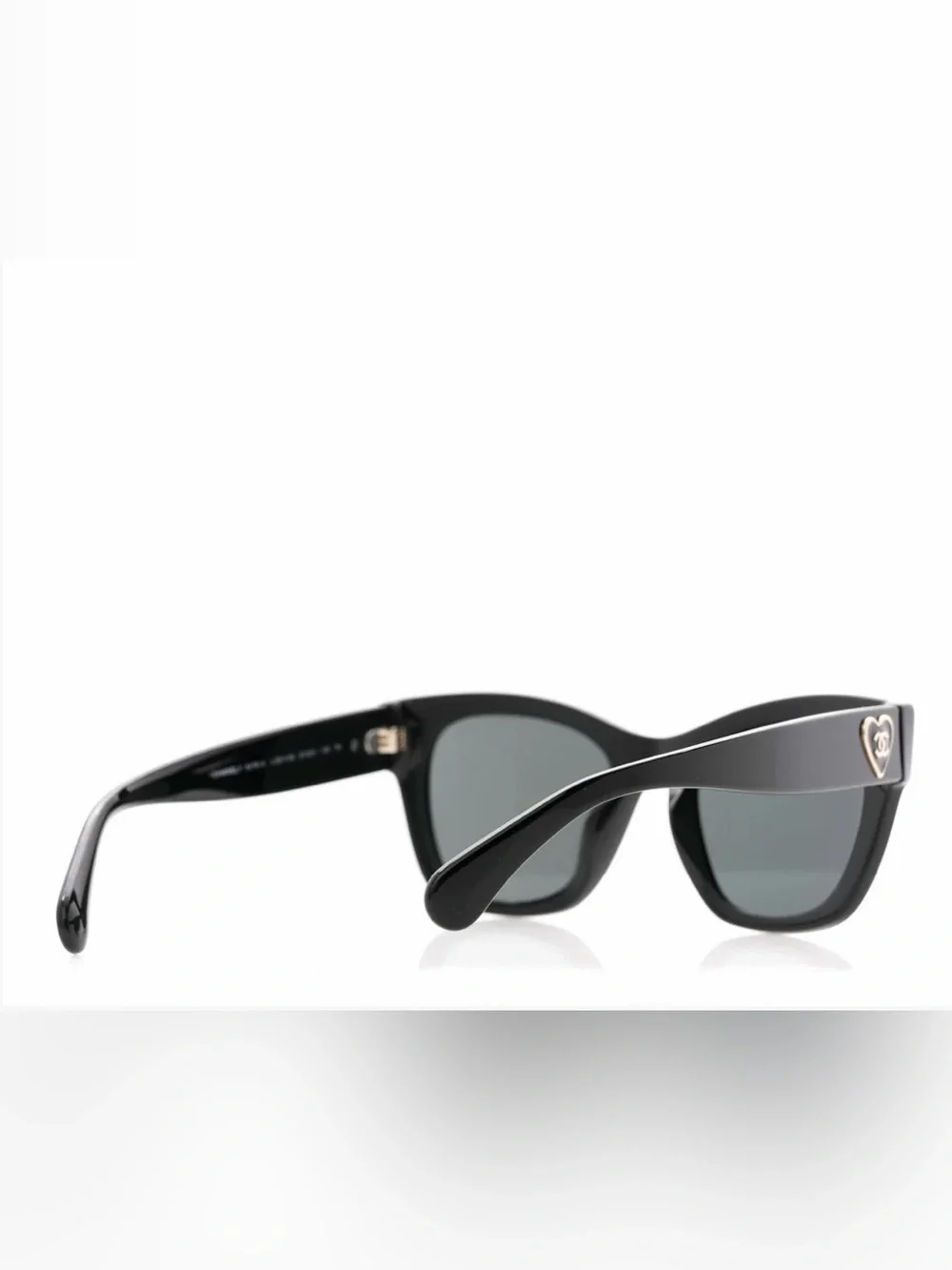 ChaneI Heart Logo Sunglasses Black with Black Lenses